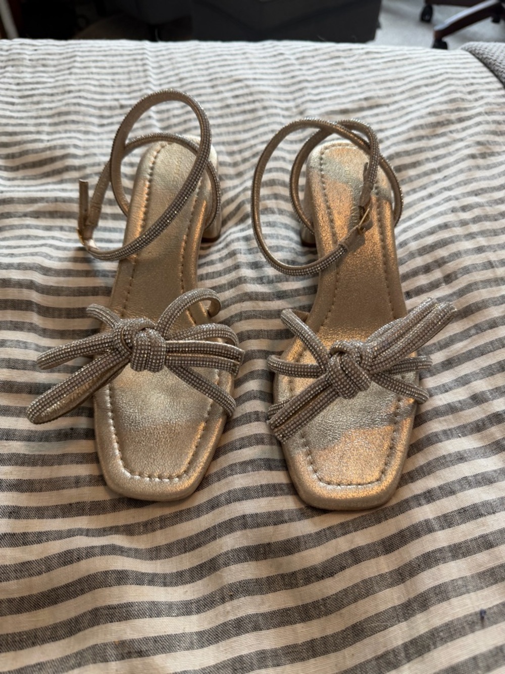 Loeffler Randall Metallic Gold Strappy Block Heel Sandals - Picture 2 of 5